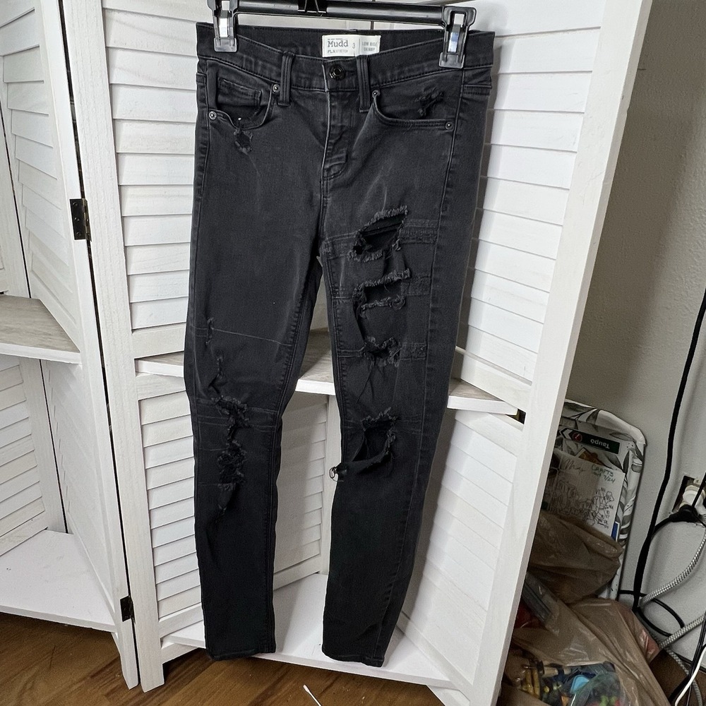 Mudd FLX Stretch Low Rise Skinny Jeans Women's Jr Size 3‎ Distressed Destructed